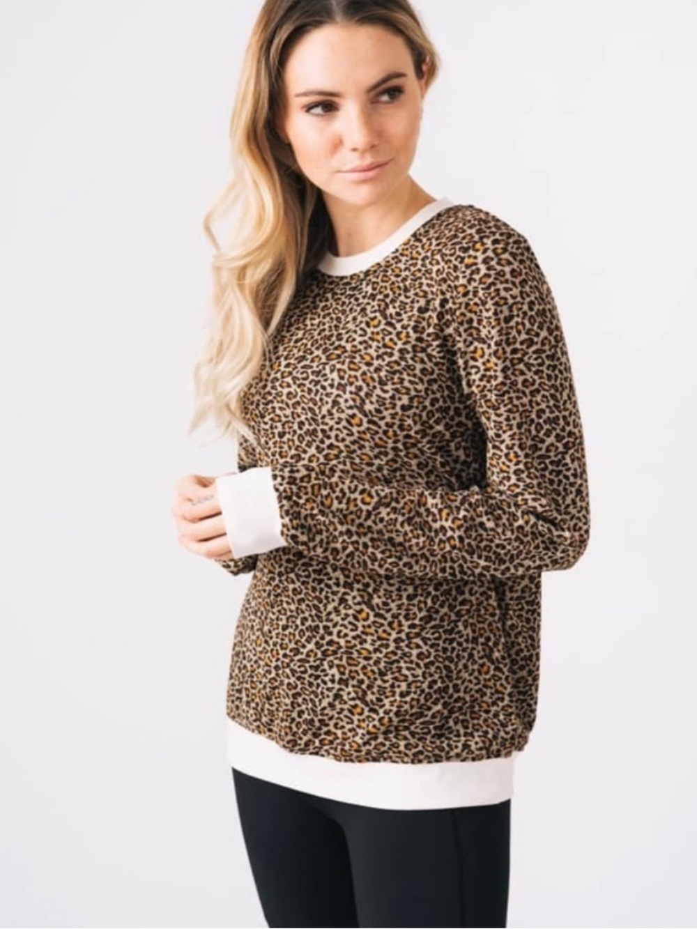 Zyia Active Leopard Print Colorblock Sweatshirt